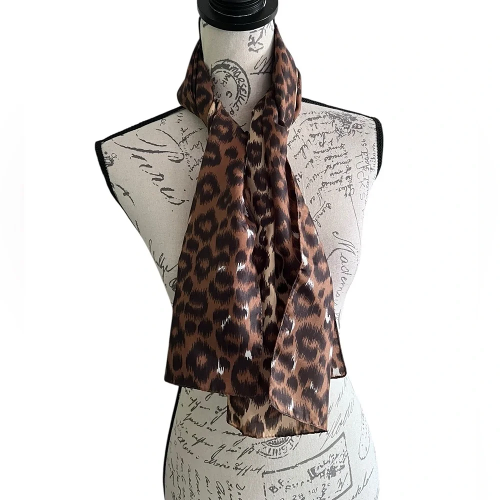 Vintage Created in Italy for Avon Animal Leopard Print Scarf  15" x 60” - Picture 2 of 7